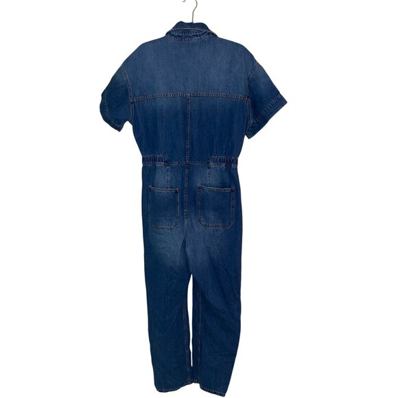 We The Free Jumpsuit Size Large Blue Marci Denim Coveralls Short Sleeve - Picture 2 of 12